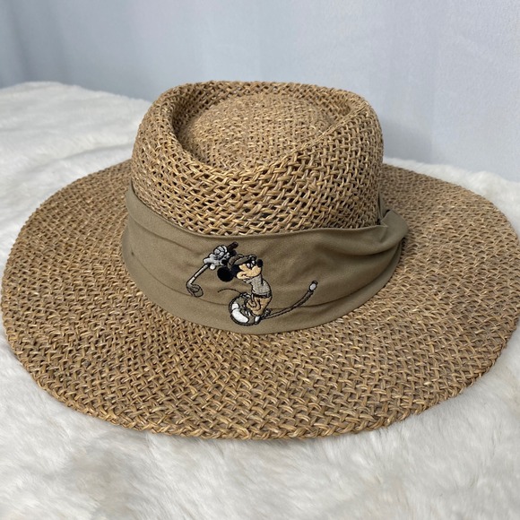 Walt Disney World Other - Walt Disney World Mickey Mouse Golf Straw Sun Hat Tan Natural Fiber OSFA